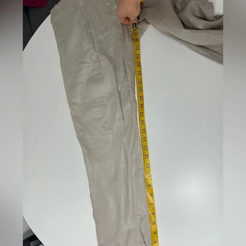 COS Metallic Linen Blend Pleated Trousers – Shimmering Silver Beige Size US 4